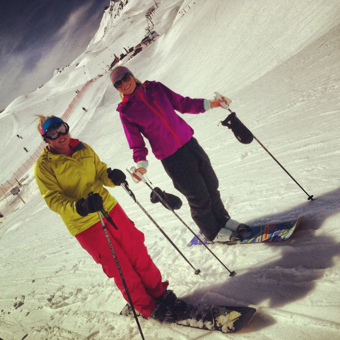 Holly R and Becky Palmer (Snowberry) rocking the Monoski!