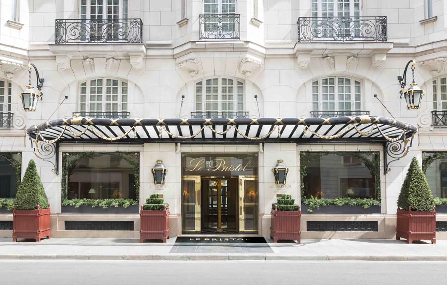 Front entrance of Hotel Le Bristol in Paris
